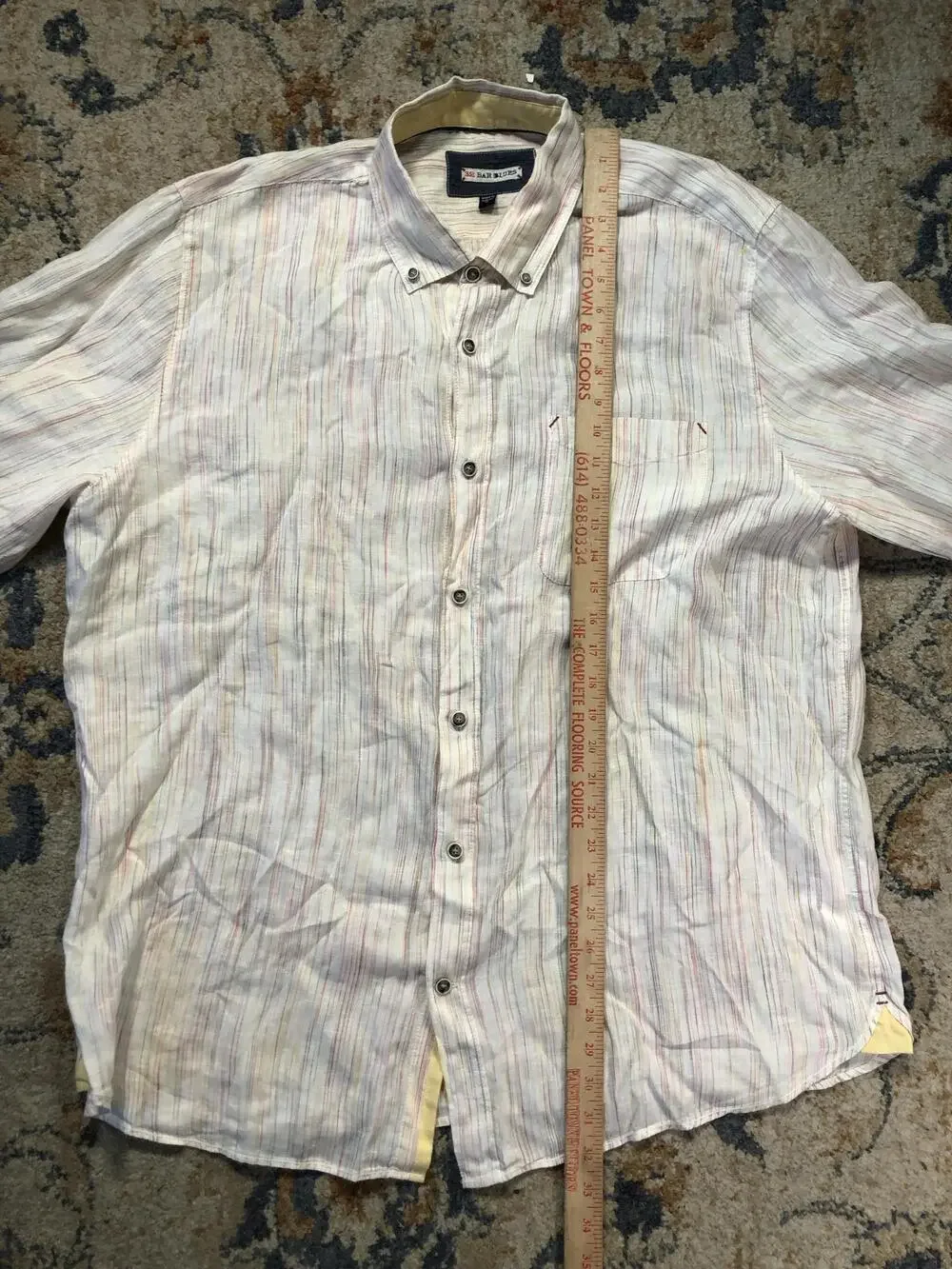 32 Bar Blues Shirt Mens XL White Stripe Long Sleeve Button Up Casual Lightweight